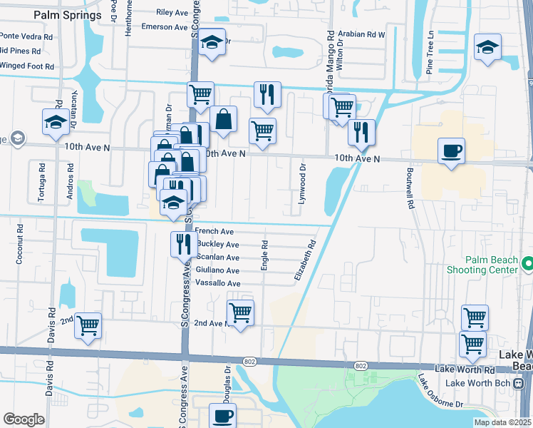 map of restaurants, bars, coffee shops, grocery stores, and more near 3481 Helena Drive in Lake Worth