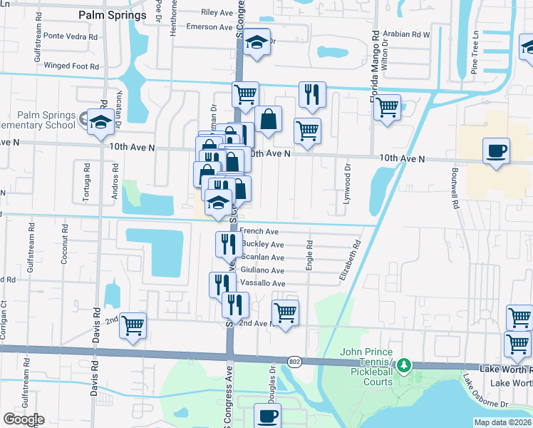 map of restaurants, bars, coffee shops, grocery stores, and more near 3483 Hi Street in Lake Worth