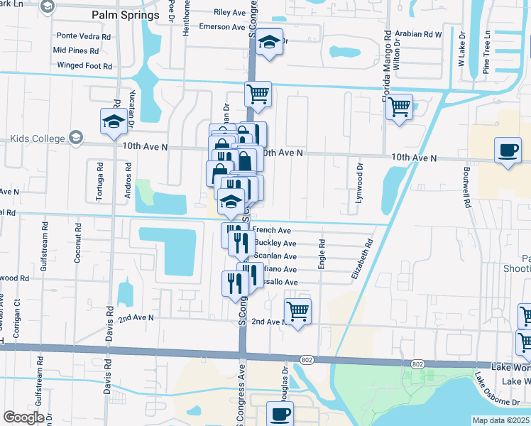 map of restaurants, bars, coffee shops, grocery stores, and more near 3484 Summer Street in Palm Springs