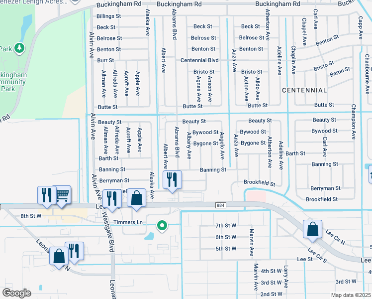 map of restaurants, bars, coffee shops, grocery stores, and more near 901 Albany Avenue in Lehigh Acres