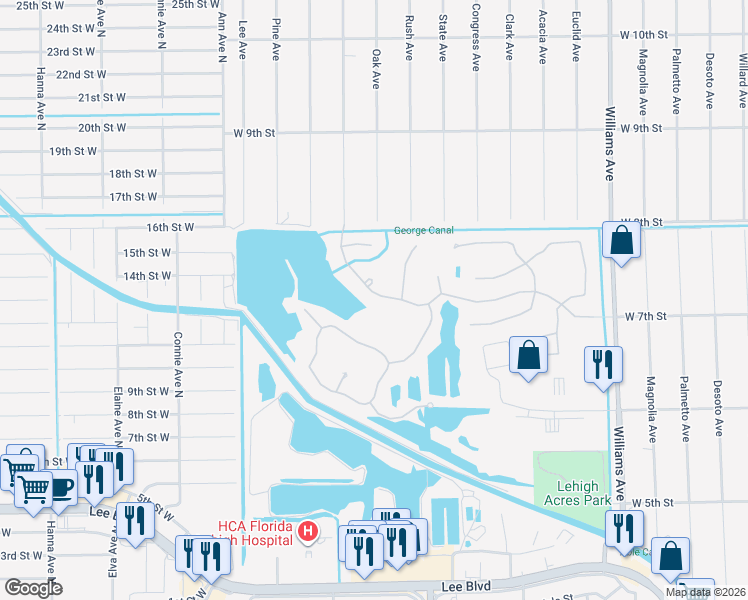 map of restaurants, bars, coffee shops, grocery stores, and more near 8140 Fountain Mist Boulevard in Lehigh Acres