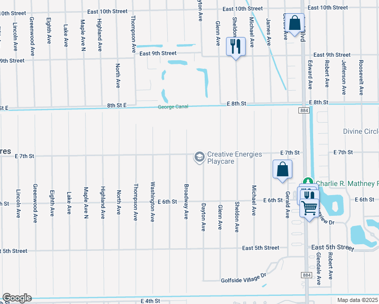 map of restaurants, bars, coffee shops, grocery stores, and more near 1602 East 7th Street in Lehigh Acres