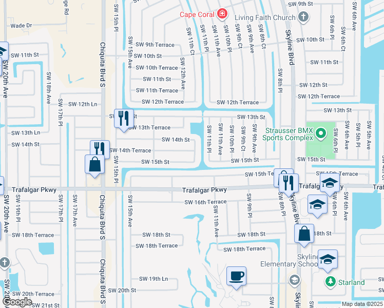 map of restaurants, bars, coffee shops, grocery stores, and more near 1201 Southwest 15th Street in Cape Coral