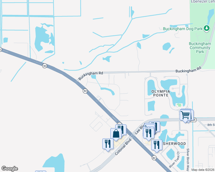 map of restaurants, bars, coffee shops, grocery stores, and more near 11251 Florida 82 in Fort Myers