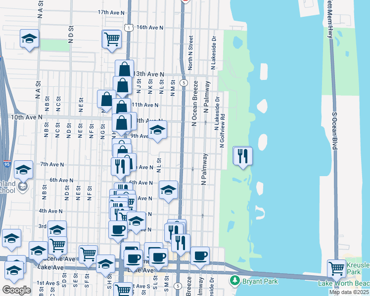 map of restaurants, bars, coffee shops, grocery stores, and more near 800 North Federal Highway in Lake Worth