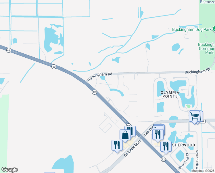map of restaurants, bars, coffee shops, grocery stores, and more near 11250 State Highway 82 in Fort Myers