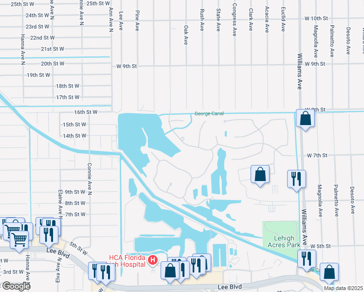 map of restaurants, bars, coffee shops, grocery stores, and more near 8140 Fountain Mist Boulevard in Lehigh Acres