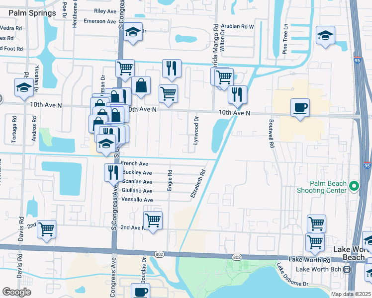 map of restaurants, bars, coffee shops, grocery stores, and more near 3481 Helena Drive in Lake Worth