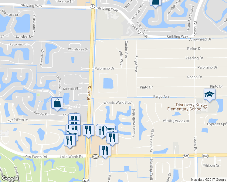 map of restaurants, bars, coffee shops, grocery stores, and more near 3486 Lago De Talavera in Lake Worth