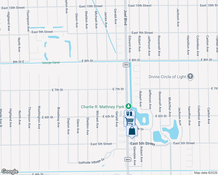 map of restaurants, bars, coffee shops, grocery stores, and more near 2101 East 7th Street in Lehigh Acres