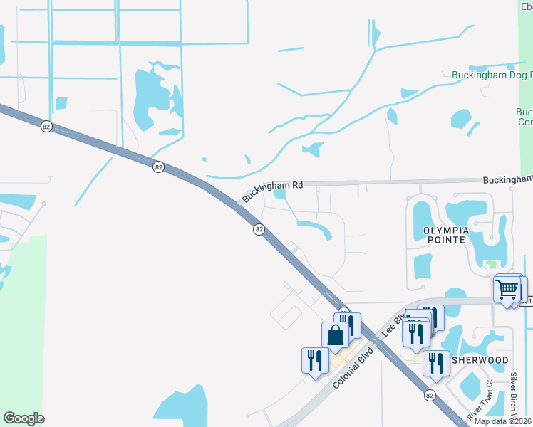 map of restaurants, bars, coffee shops, grocery stores, and more near 11250 State Highway 82 in Fort Myers