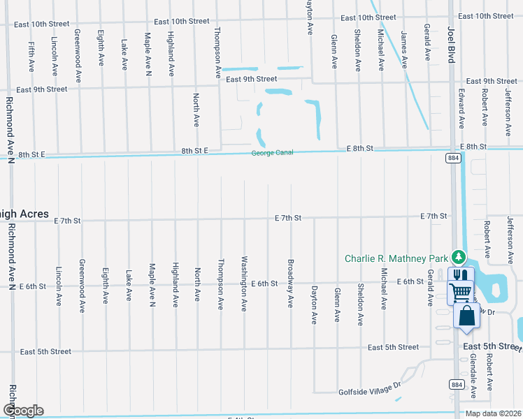 map of restaurants, bars, coffee shops, grocery stores, and more near 1400 East 7th Street in Lehigh Acres
