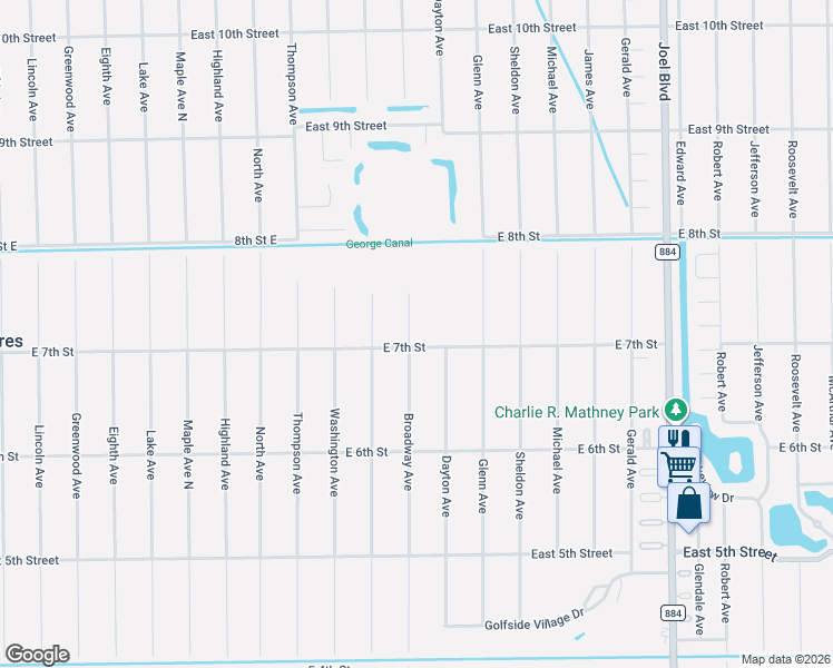 map of restaurants, bars, coffee shops, grocery stores, and more near 1602 East 7th Street in Lehigh Acres