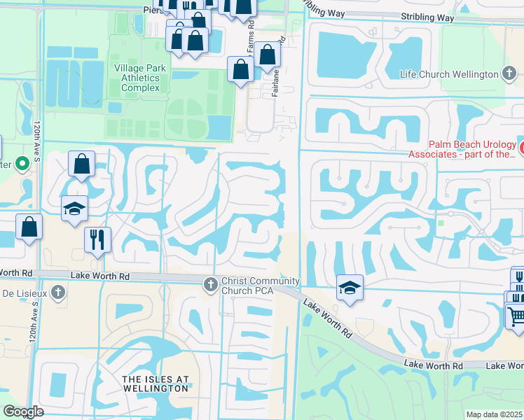 map of restaurants, bars, coffee shops, grocery stores, and more near 11128 Nantucket Bay Court in Wellington