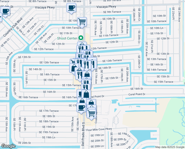 map of restaurants, bars, coffee shops, grocery stores, and more near 1442 Southeast 17th Avenue in Cape Coral