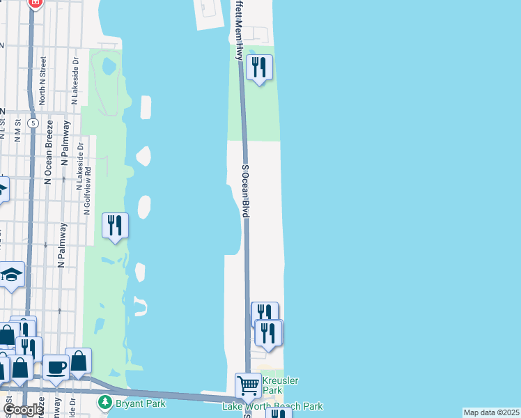 map of restaurants, bars, coffee shops, grocery stores, and more near 2600 South Ocean Boulevard in Palm Beach