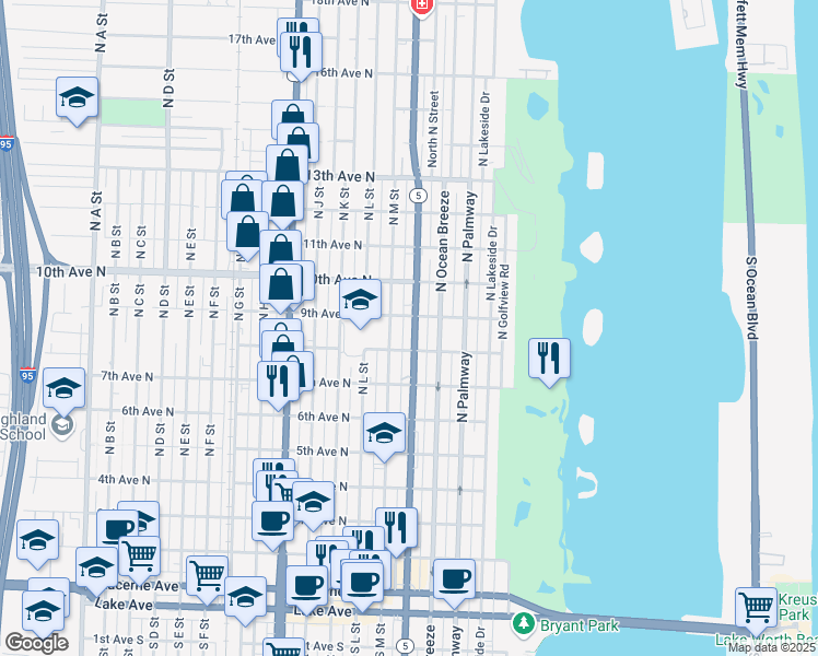map of restaurants, bars, coffee shops, grocery stores, and more near 904 North Federal Highway in Lake Worth