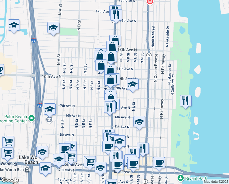 map of restaurants, bars, coffee shops, grocery stores, and more near 902 North Dixie Highway in Lake Worth