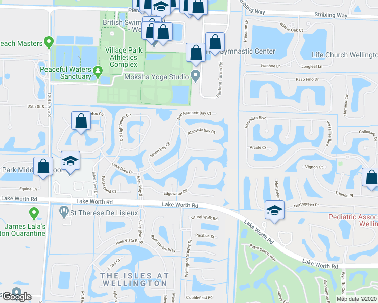 map of restaurants, bars, coffee shops, grocery stores, and more near 11200 Nantucket Bay Court in Wellington