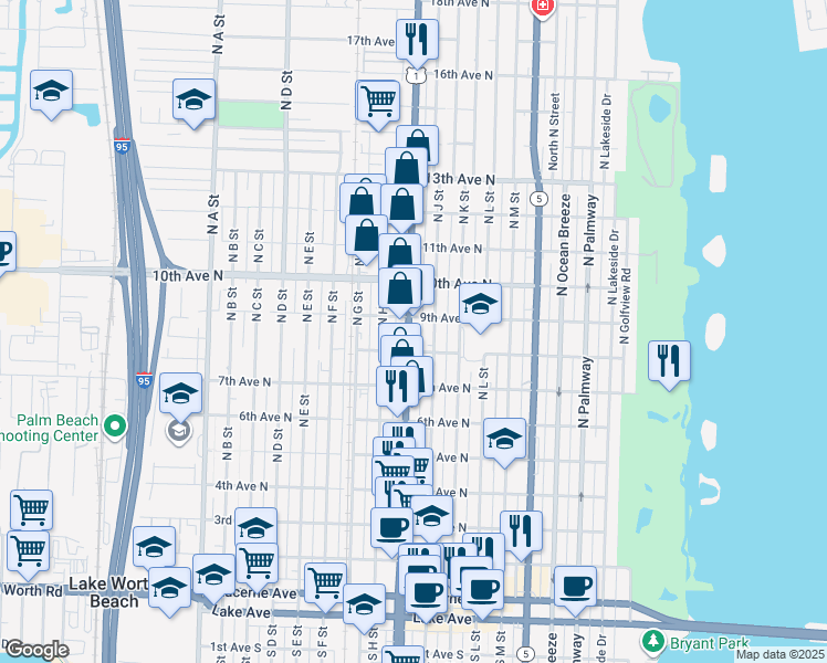 map of restaurants, bars, coffee shops, grocery stores, and more near 902 North Dixie Highway in Lake Worth