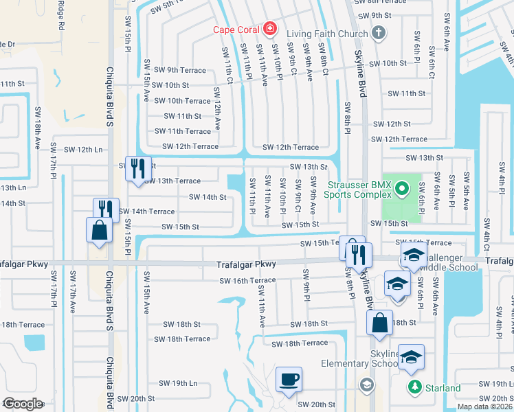map of restaurants, bars, coffee shops, grocery stores, and more near 1326 Southwest 11th Avenue in Cape Coral