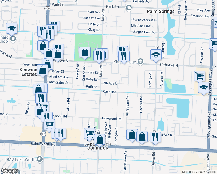 map of restaurants, bars, coffee shops, grocery stores, and more near 3955 7th Avenue North in Lake Worth