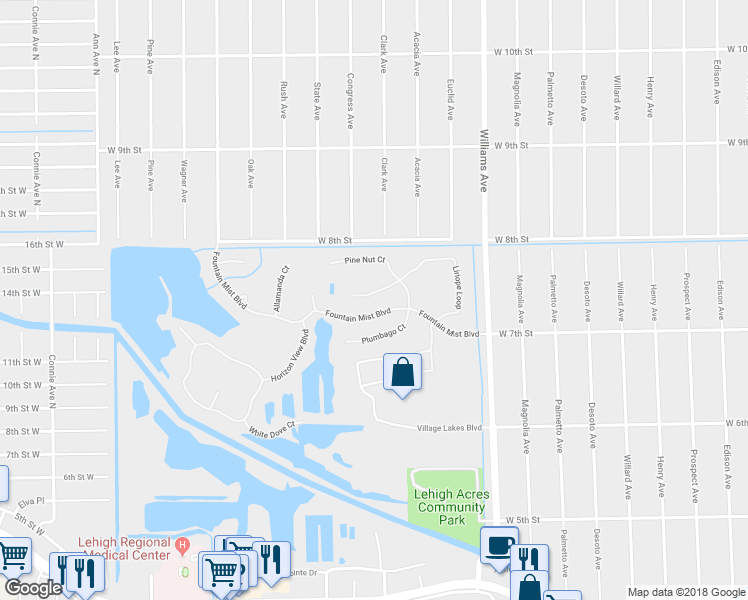 map of restaurants, bars, coffee shops, grocery stores, and more near 18280 Beauty Berry Court in Lehigh Acres