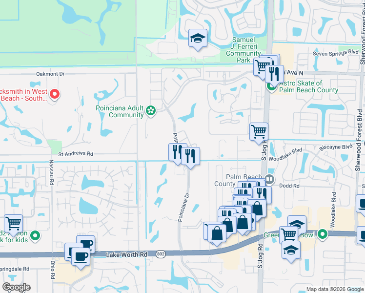 map of restaurants, bars, coffee shops, grocery stores, and more near 6787 Starkeys Place in Lake Worth