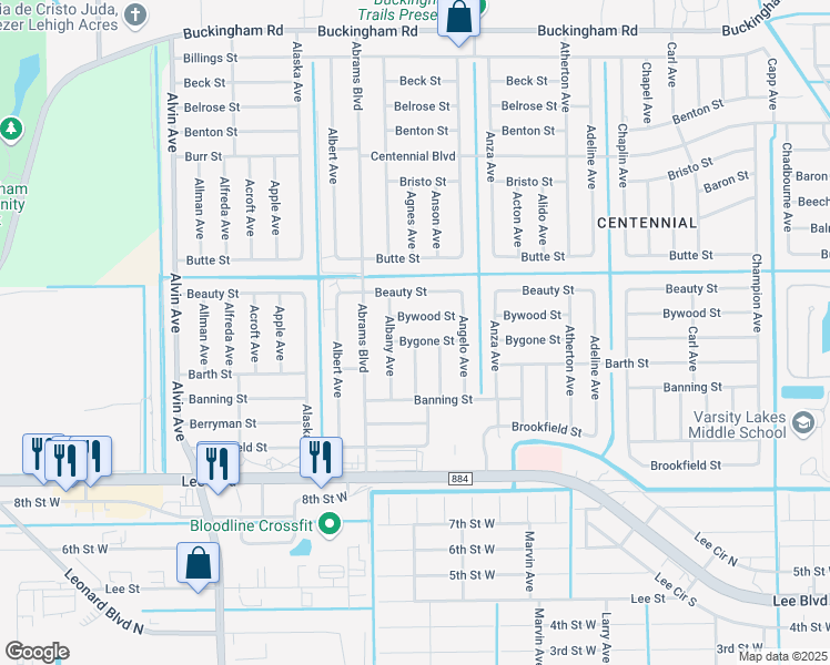 map of restaurants, bars, coffee shops, grocery stores, and more near 5322 Bygone Street in Lehigh Acres