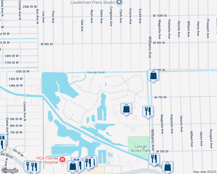 map of restaurants, bars, coffee shops, grocery stores, and more near 18220 Beauty Berry Court in Lehigh Acres