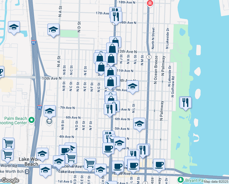 map of restaurants, bars, coffee shops, grocery stores, and more near 902 North Dixie Highway in Lake Worth