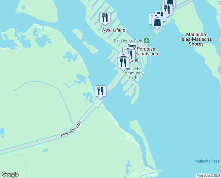 map of restaurants, bars, coffee shops, grocery stores, and more near 2766 Pine Street in Matlacha