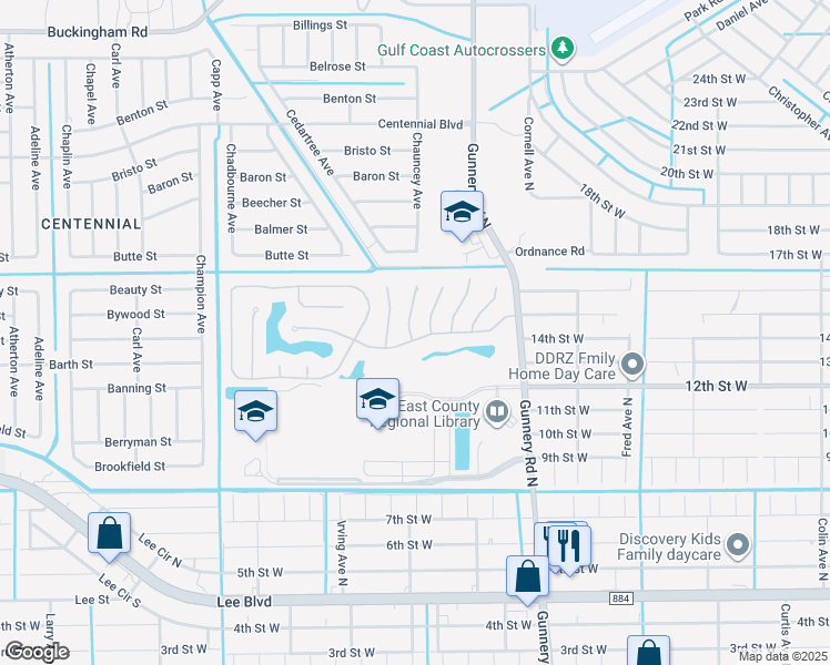 map of restaurants, bars, coffee shops, grocery stores, and more near 1513 Scholar Court in Lehigh Acres
