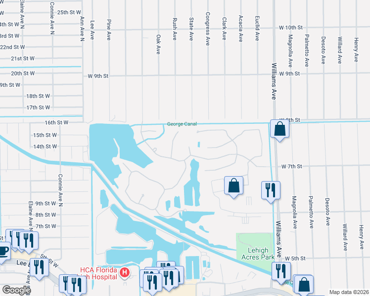 map of restaurants, bars, coffee shops, grocery stores, and more near 8110 Blue Daze Court in Lehigh Acres