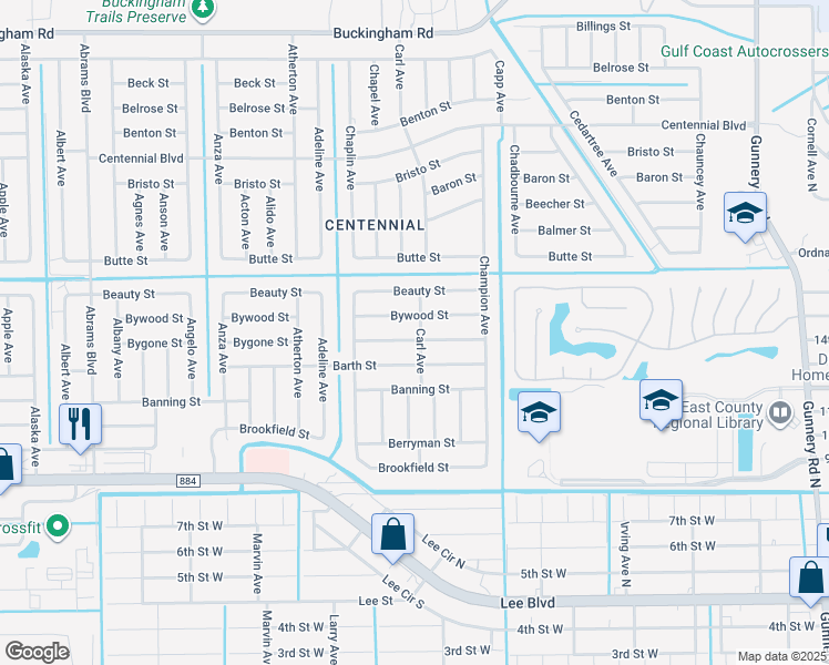 map of restaurants, bars, coffee shops, grocery stores, and more near 5001 Bywood Street in Lehigh Acres