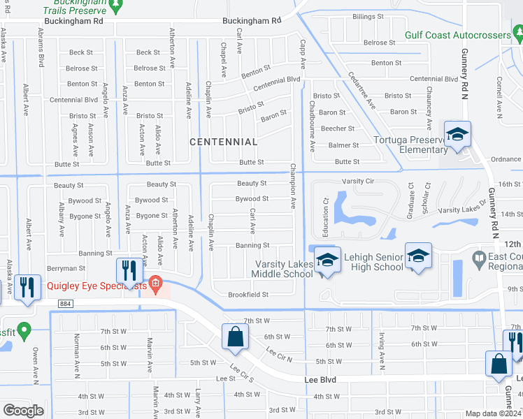 map of restaurants, bars, coffee shops, grocery stores, and more near 4914 Bygone Street in Lehigh Acres