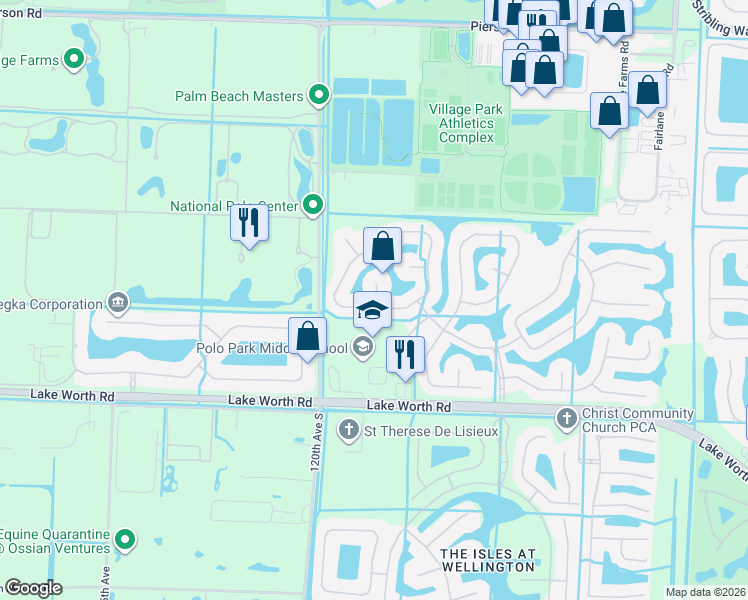 map of restaurants, bars, coffee shops, grocery stores, and more near 3730 Pelican Bay Court in Wellington