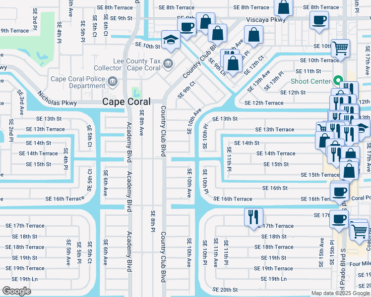 map of restaurants, bars, coffee shops, grocery stores, and more near 1325 Southeast 10th Avenue in Cape Coral