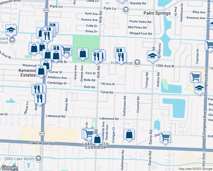 map of restaurants, bars, coffee shops, grocery stores, and more near 3918 7th Avenue North in Palm Springs