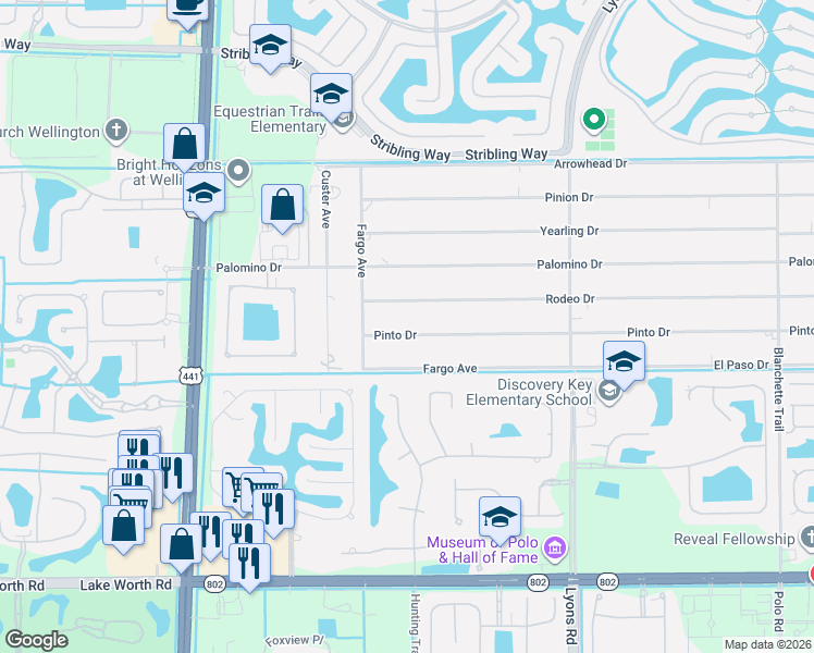 map of restaurants, bars, coffee shops, grocery stores, and more near 9394 Rodeo Drive in Lake Worth