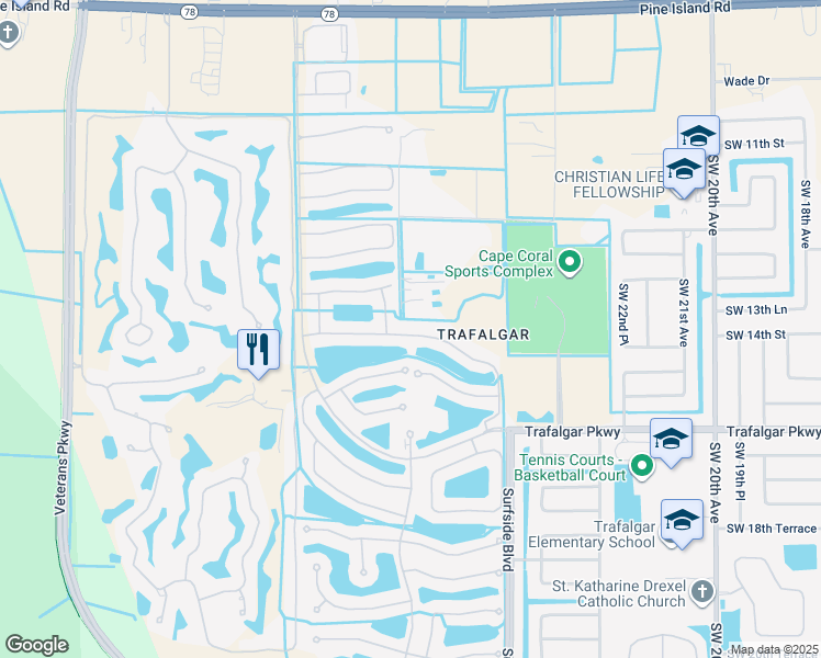 map of restaurants, bars, coffee shops, grocery stores, and more near 2607 Anguilla Drive in Cape Coral