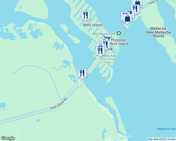 map of restaurants, bars, coffee shops, grocery stores, and more near 2766 Pine Street in Matlacha