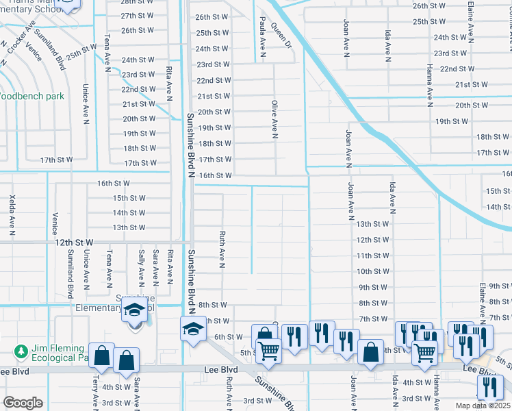 map of restaurants, bars, coffee shops, grocery stores, and more near 3212 14th Street West in Lehigh Acres