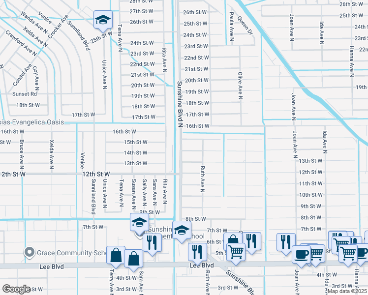 map of restaurants, bars, coffee shops, grocery stores, and more near 3326 14th Street West in Lehigh Acres