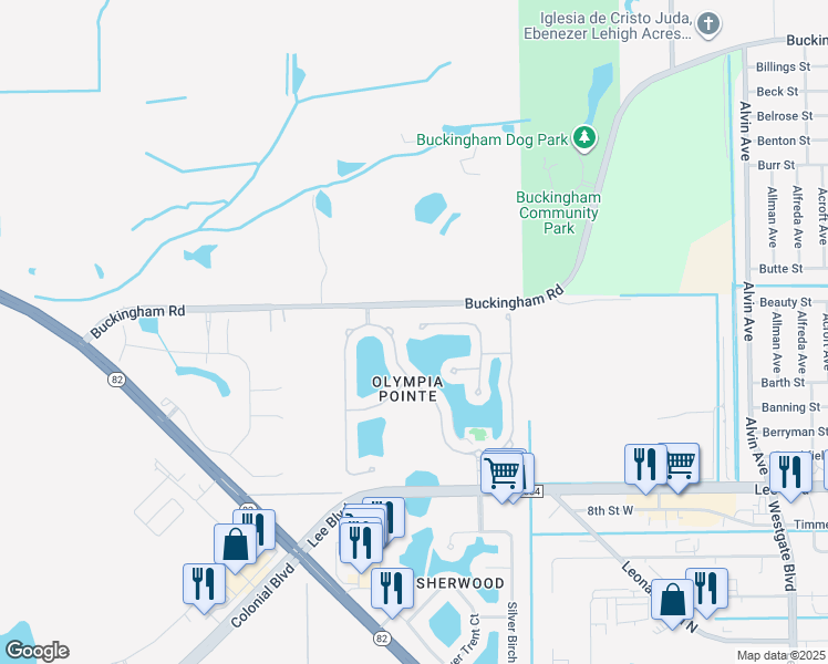 map of restaurants, bars, coffee shops, grocery stores, and more near 11560 Eros Road in Lehigh Acres