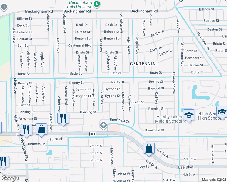 map of restaurants, bars, coffee shops, grocery stores, and more near 5209 Bywood Street in Lehigh Acres