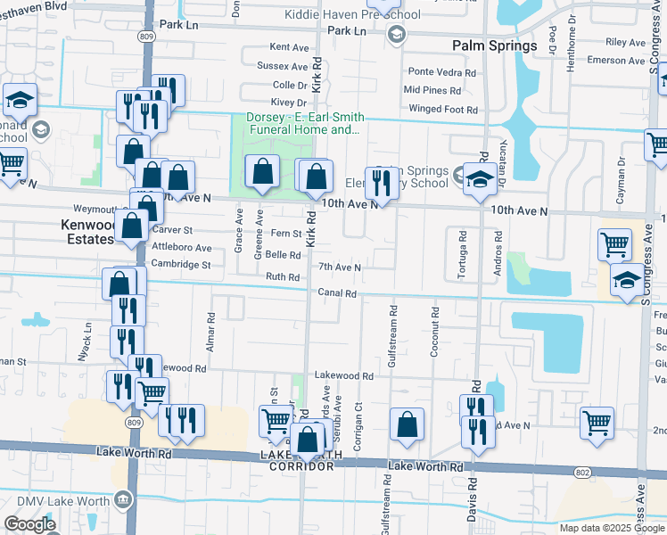 map of restaurants, bars, coffee shops, grocery stores, and more near 3928 7th Avenue North in Palm Springs