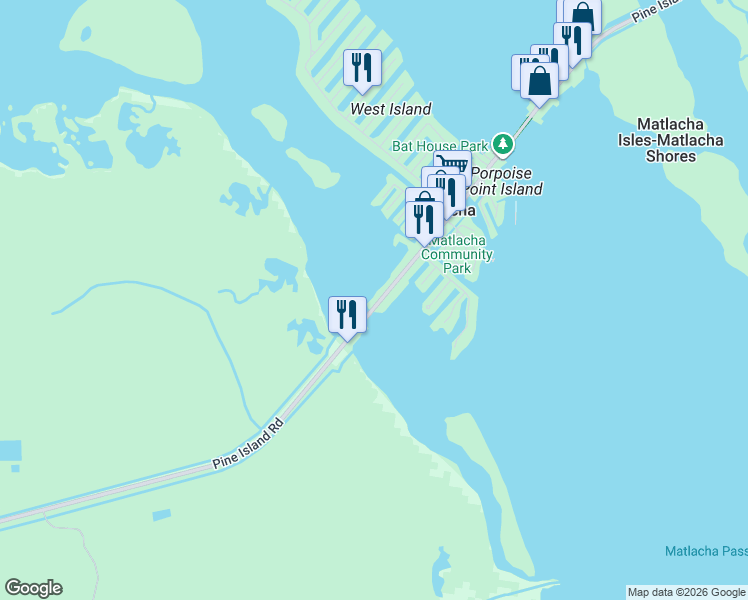 map of restaurants, bars, coffee shops, grocery stores, and more near 2766 Pine Street in Matlacha