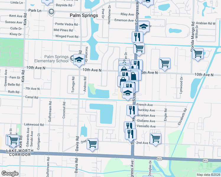 map of restaurants, bars, coffee shops, grocery stores, and more near 1010 Manor Drive in Palm Springs