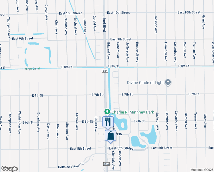 map of restaurants, bars, coffee shops, grocery stores, and more near 2402 Bay Plaza in Lehigh Acres